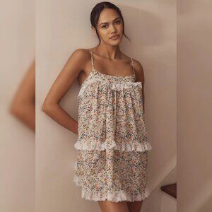 Anthropologie Lace-Trim Ruffle Mini Nap Dress XS Women's Floral Sleeveless 44084